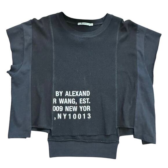 T by Alexander Wang Black Waffle Jersey Rib Combo Cap Sleeves Top Size Medium - Picture 3 of 14